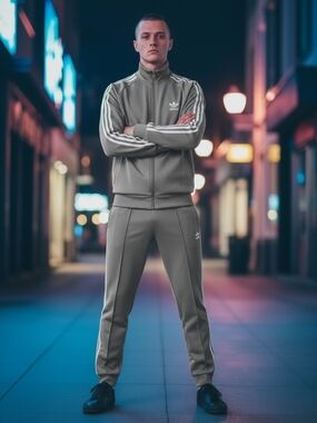 adidas Men's Olive Track Jacket with White Three-Stripes